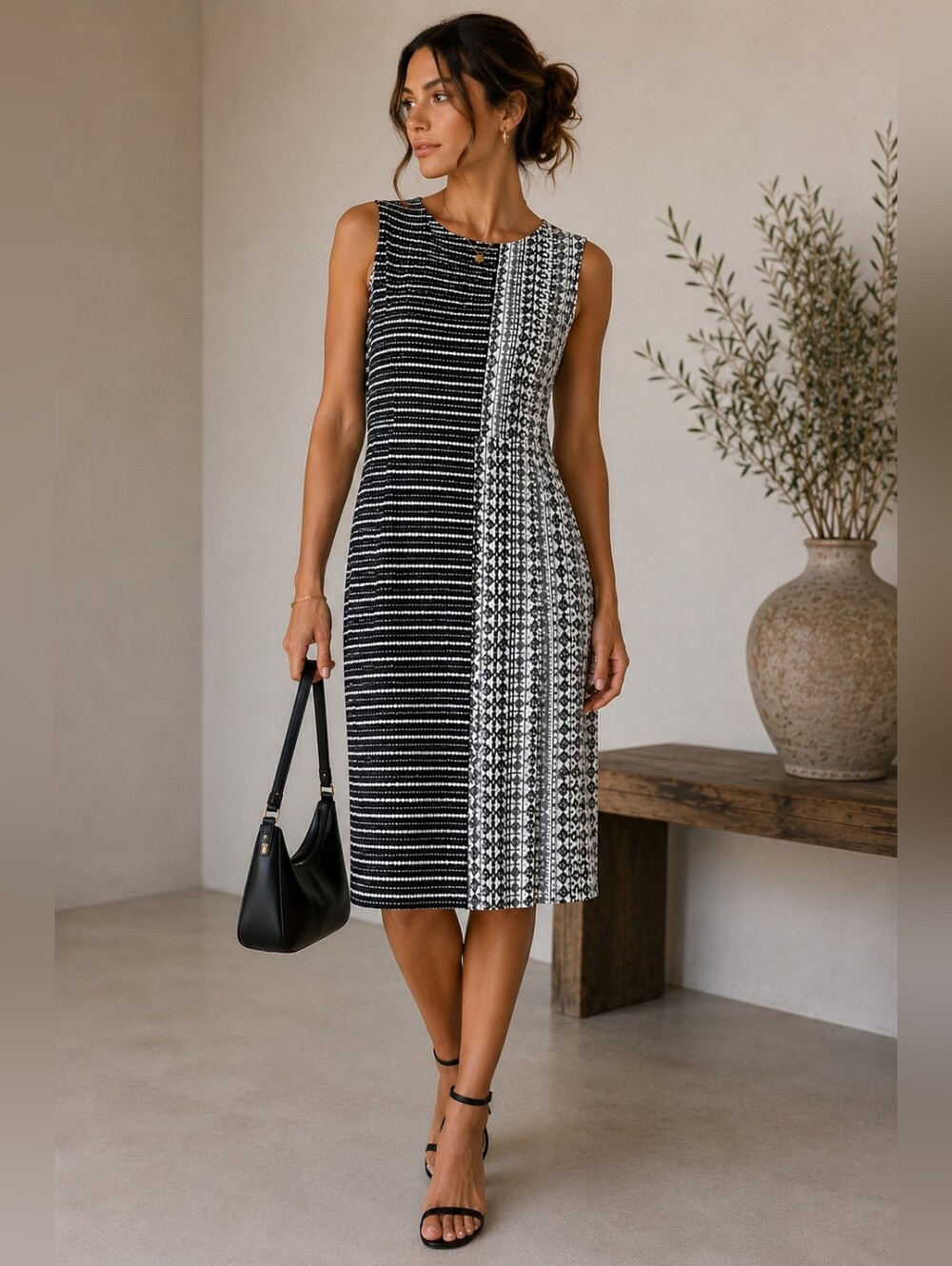 BCBGMAXAZRIA | Mixed Print Fit & Flare Dress, Size S